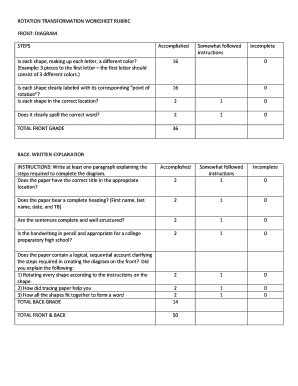 9 using your rubrics template. Fillable Online ROTATION TRANSFORMATION WORKSHEET RUBRIC Fax Email Print - PDFfiller