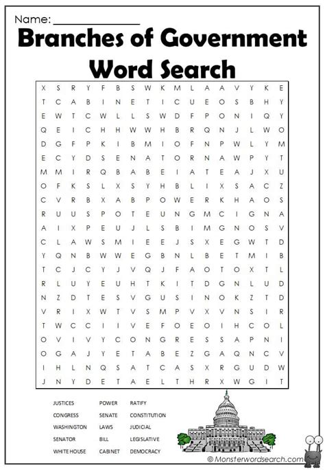Branches Of Government Word Search Monster Word Search