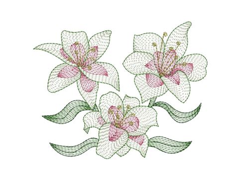 White Lily Flower Machine Embroidery Design Beautiful Lilies Etsy