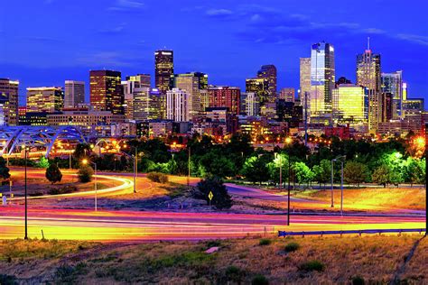 Downtown Denver Skyline In Vibrant Color Photograph By Gregory Ballos
