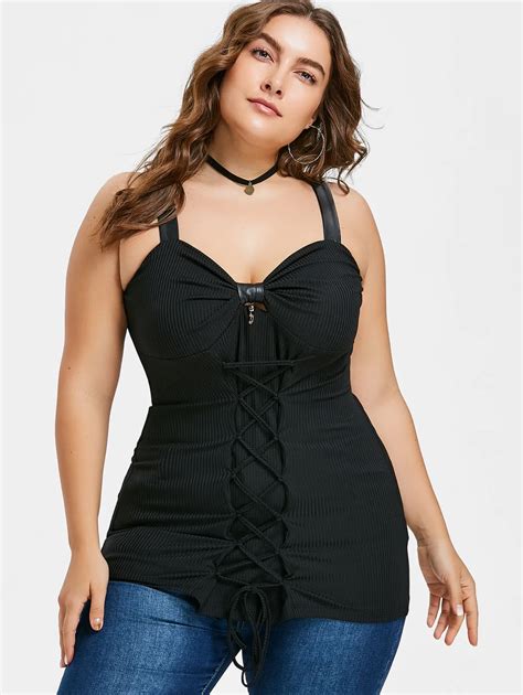 Gamiss Women Summer Sexy Black Tanks Plus Size 5xl Bow Bust Lace Up Tank Top Sweetheart Neck
