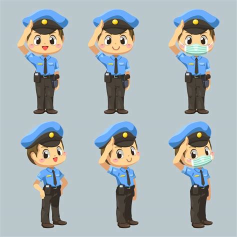Conjunto De Hombre Con Uniforme De Policía En Personaje De Dibujos