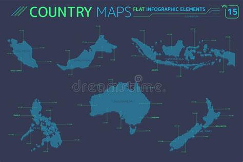 Indonesia Australia New Zealand Malaysia And Philippines Vector Maps