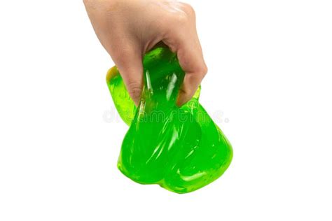 Green Slime Toy In Woman Hand Isolated On White Stock Photo Image Of