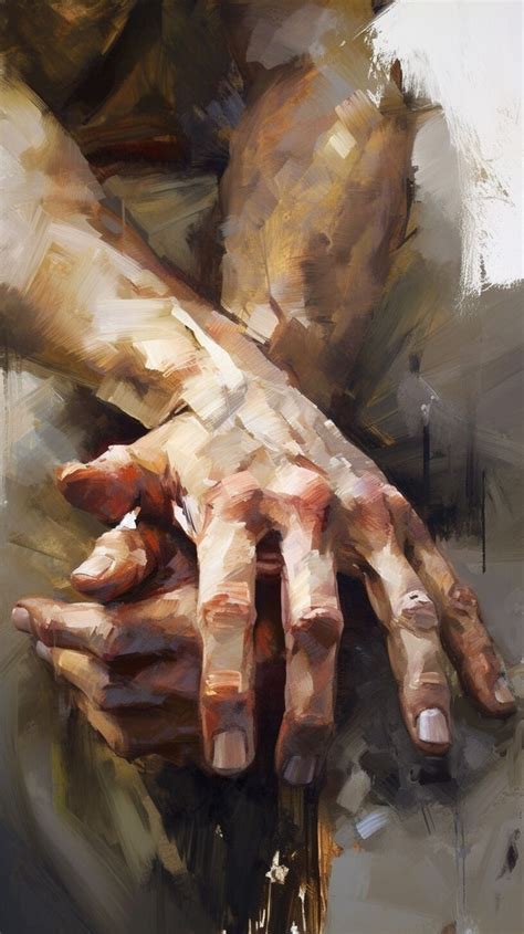 An Oil Painting Of Two Hands Holding Each Other