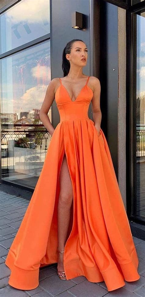 32 Hottest Prom Dress Ideas Thatll Make You Swoon Orange Spaghetti Prom Dress