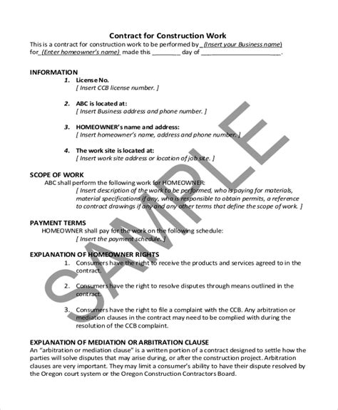Free 10 Sample Construction Contract Forms In Ms Word Pdf Excel