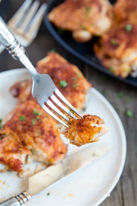 Baked bone in chicken thighs require about 35 minutes baking time at a high temperature. Easy Crispy Baked Chicken Thighs | Yellow Bliss Road
