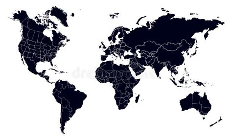 mapa mundial continentes con los contornos de los países dibujo vectorial ilustración del