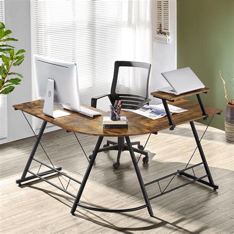 Easyfashion L Shaped Corner Home Office Computer Desk With Monitor