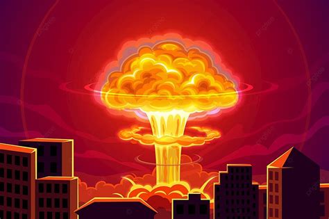 Atomic Bomb Explosion In City Cartoon Vector Background Background