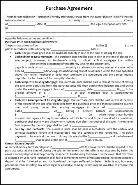 It's a legally binding contract outlining the agreed upon terms and conditions of the buyer and seller of a property 42 printable vehicle purchase agreement templates template lab | source : Purchase Agreement Template | Free Printable Word Templates,