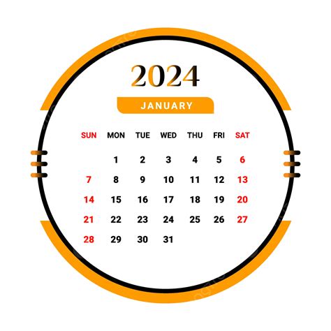 2024 Ocak Ay Takvimi Sarı Ve Siyah Vektör Aylık Takvim Takvim Ocak