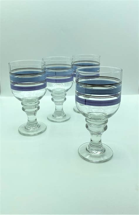 Pfaltzgraff Rio Blue Banded Water Goblets Set Of 4 Water Goblets Pfaltzgraff Goblet