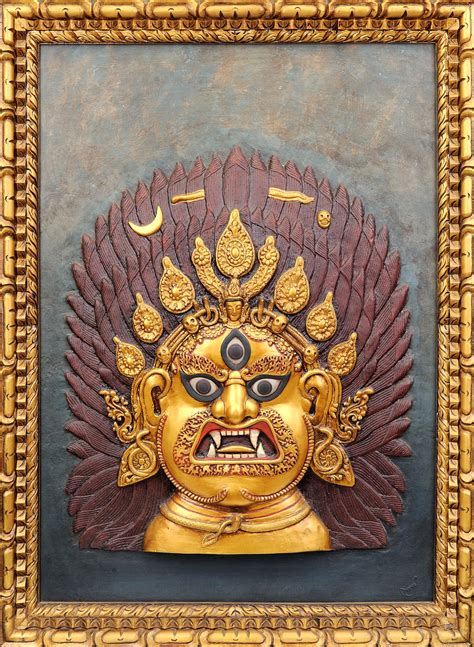 Tibetan Buddhist Deity Mahakala Framed Wall Hanging Exotic India Art