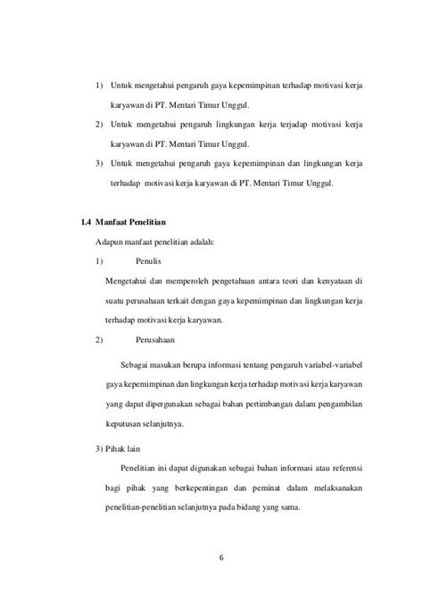 Contoh Skripsi Pengaruh Kepemimpinan Dan Lingkungan Kerja Terhadap