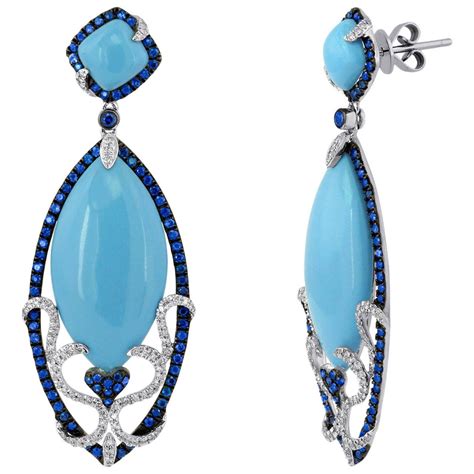 Turquoise Sapphire Diamond Gold Drop Earrings Turquoise Drop Earrings