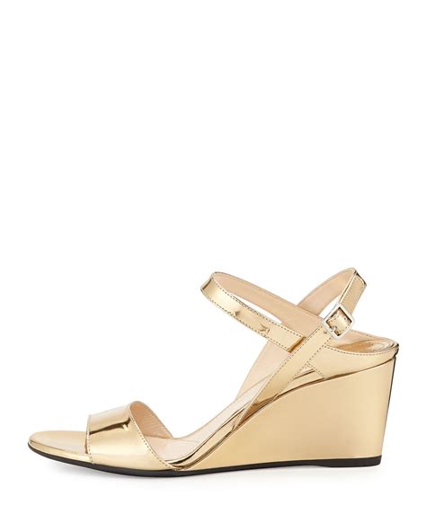 Prada Patent Leather Wedge Sandal Gold