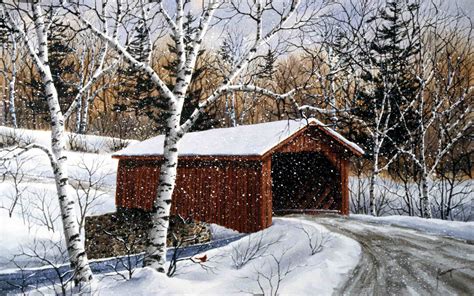 Red Bridge Lane ~ Kathy Glasnap Bridge Painting Winter Painting