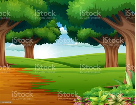Imagen De Dibujos Animados De La Escena Del Bosque Con Muchos árboles