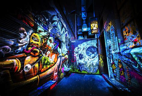 Street Art Mural Melbourne Photography Graffiti Wall Art Blue Poster Skull Decor Urban