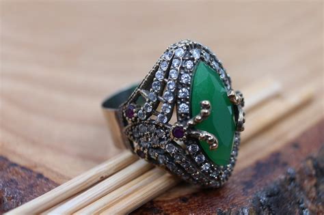 Emerald Silver Ottoman Ring Turkish Ring Turkish Jewelry Etsy