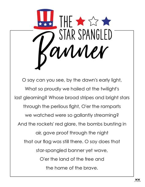 Star Spangled Banner Lyrics 10 Free Printables Printabulls