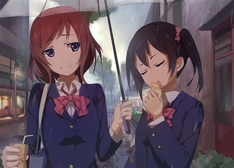 Hd Wallpaper Anime Love Live Maki Nishikino Nico Yazawa Rain Wallpaper Flare