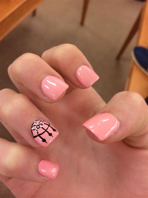 Pink And Dream Catcher Acrylic Nails With Images Pink Nails Beach