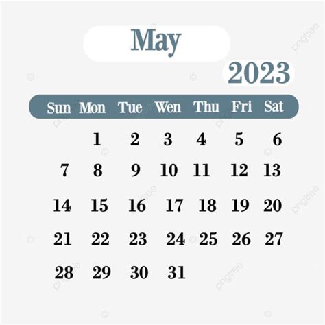 Calendar May 2023 White Transparent May 2023 Calendar With Soft Color