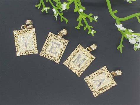 14k Solid Gold Pendant Square Initial Letter Charm A Z Etsy