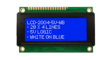 Lcd 20x4 Display 5v White On Blue Micro Robotics