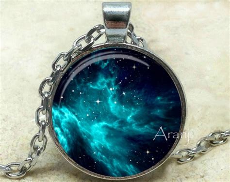 Turquoise Nebula Art Pendant Galaxy Necklace Galaxy Pendant Galaxy