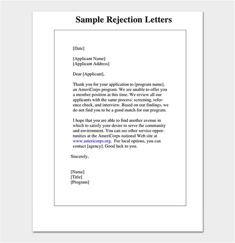 Formal Rejection Letter 10 Sample Letters Dotxes