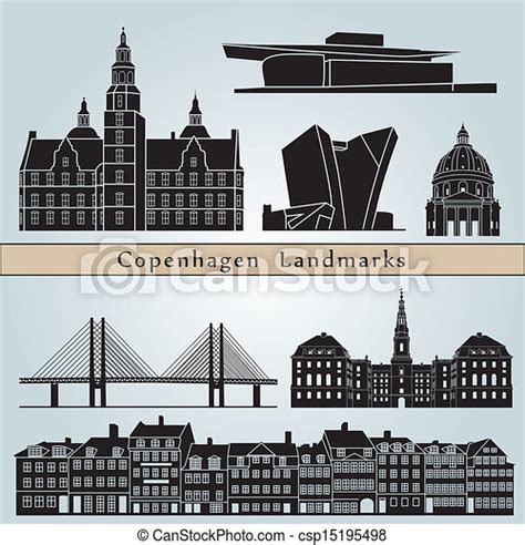 Eps Vectors Of Copenhagen Landmarks And Monuments Isolated On Blue