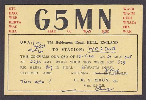 G5mn Hull England Qsl Ham Radio Postcard 1960