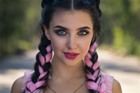 Wallpaper Dmitry Shulgin Women Model Face Dark Hair Braids Kristina Romanova Dmitry Sn