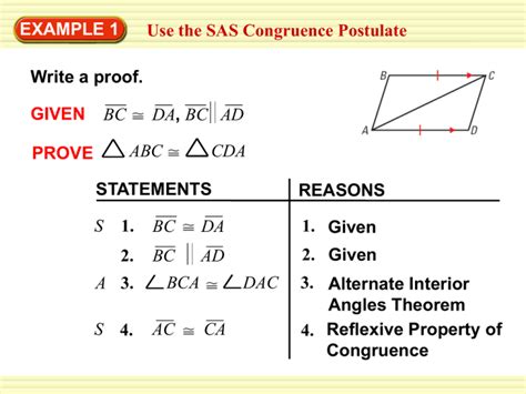 Example 1 Use The Sas Congruence Postulate Write A Proof Statements