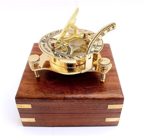 vintage maritime solid brass sundial compass nautical marine with wooden box maritime antiques