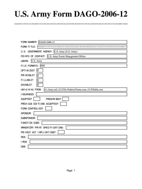 Fillable Online Us Army Form Dago 2006 12 Reassignment Of United