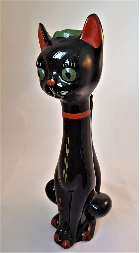 vintage retro kitsch large long neck black cat ceramic vase etsy ceramic vase kitsch cat