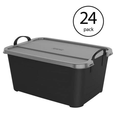 Life Story 24 Pack 1375 Gallon 55 Quart Black Tote With Latching Lid