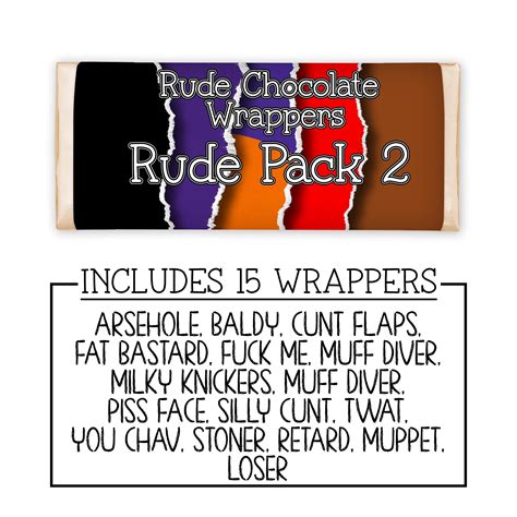 Pack 2 Rude Insults Printable Chocolate Bar Wrapper Novelty Etsy