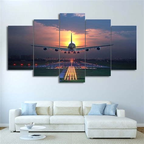Airplane Sunset Boeing Aircraft Aviation Decor Canvas Wall Art Etsy