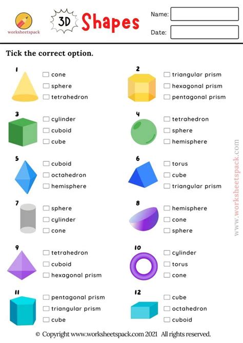 3d Shapes Quiz Solids Multiple Choice Test Printable And Online