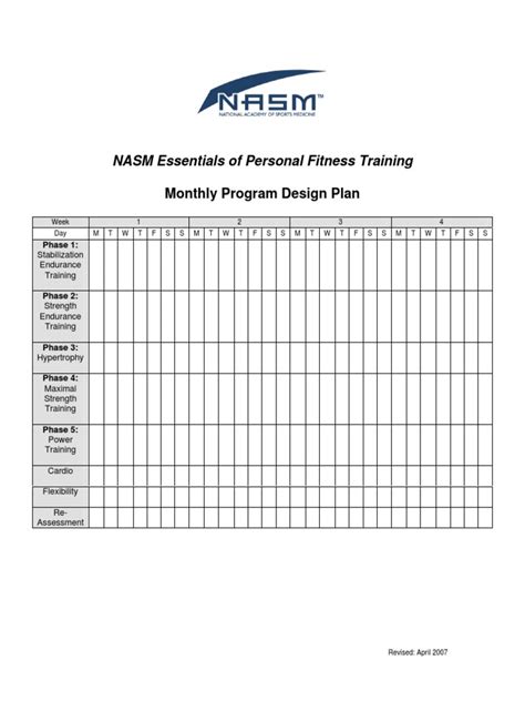 Nasm Opt For Fitness Monthly Program Design