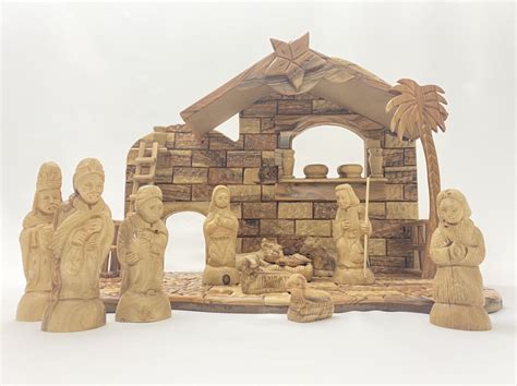 Magnificent Hand Made Large Nativity Set Bethlehem Wood Carving