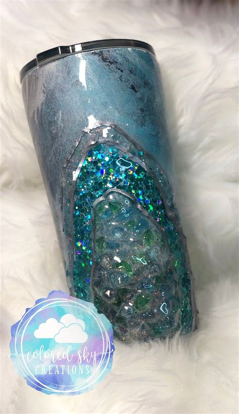 Personalized Tumbler Geode Glitter Wine Tumbler With Lid Blue Green