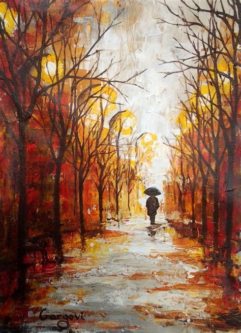 Autumn Rain Original Signed Modern Palette Knife Abstract Landscape Oil And Acrylic On