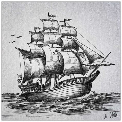 Sailing Boat Drawing Pen Art Drawings Ship Drawing